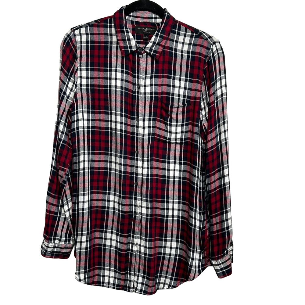 Banana Republic Plaid Boyfriend Fit Flannel Shirt SIZE S Tartan Fall Academia